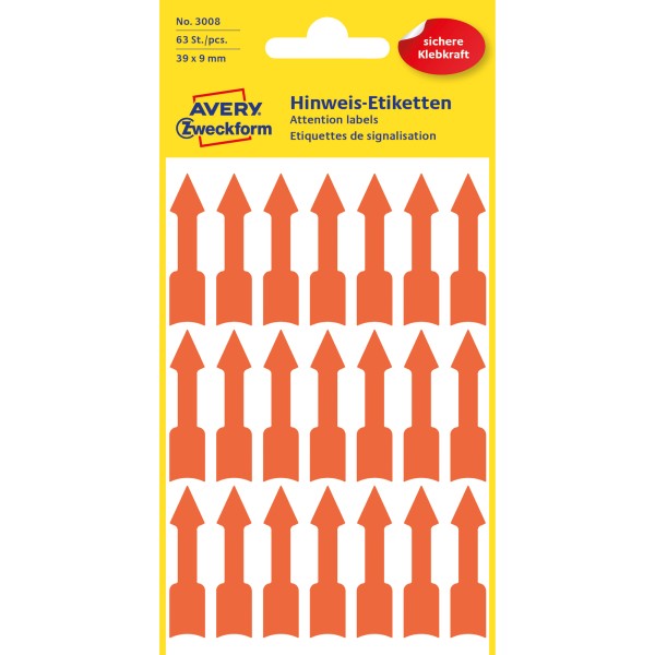 Avery Zweckform Hinweisetikett Pfeil 3008 leuchtorang 63 St./Pack.