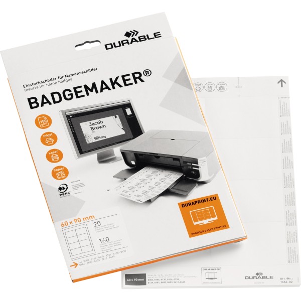 DURABLE Einsteckschild BADGEMAKER 145602 60x90mm weiß 160 St./Pack.