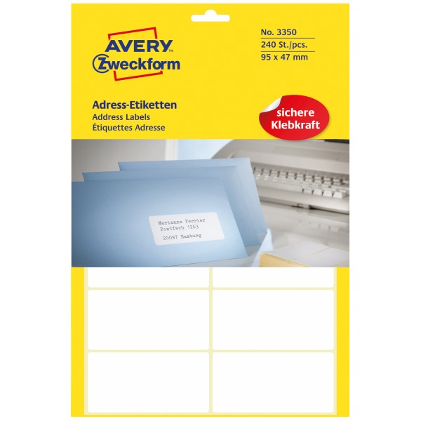 Avery Zweckform Adressetikett 3350 95x47mm weiß 240 St./Pack.