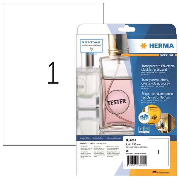 HERMA Folienetikett 8020 210x297mm tr 25 St./Pack.