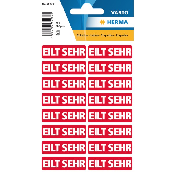 HERMA Hinweisetikett 15036 12,5x40mm Eilt sehr rt 320 St./Pack