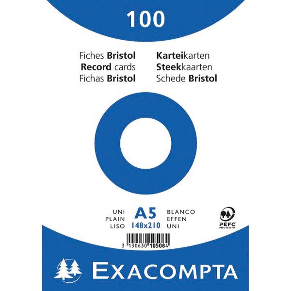 Exacompta Karteikarte 10508E DIN A5 blanko weiß 100 St./Pack.