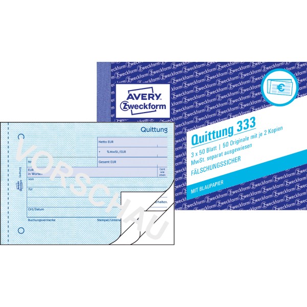 Avery Zweckform Quittung 333 DIN A6 quer 3x50Blatt