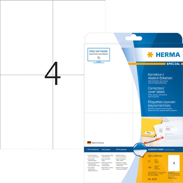 HERMA Etikett 4229 105x148mm A4 weiß 100 St./Pack.