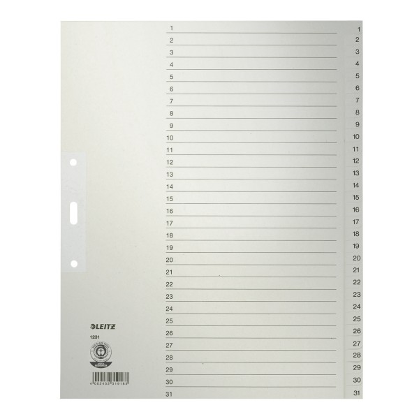 Leitz Register 12310085 DIN A4 1-31 volle Höhe Papier grau