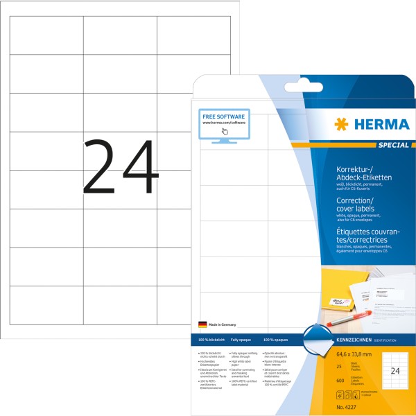 HERMA Etikett 4227 64,6x33,8mm A4 weiß 600 St./Pack.
