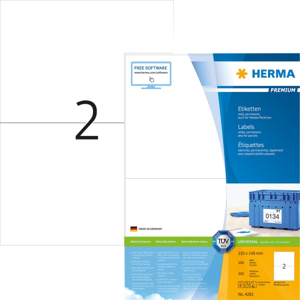 HERMA Etikett PREMIUM 4282 210x148,5mm weiß 200 St./Pack.