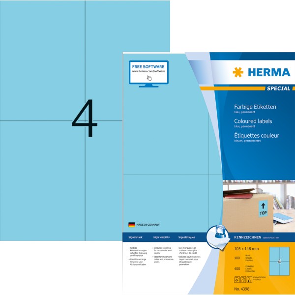 HERMA Etikett SPECIAL 4398 105x148mm blau 400 St./Pack.