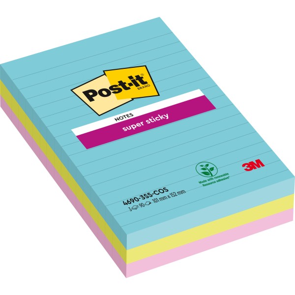 Post-it Haftnotiz Super Sticky 4690-3SS-COS 101x152mm sort. 3St.