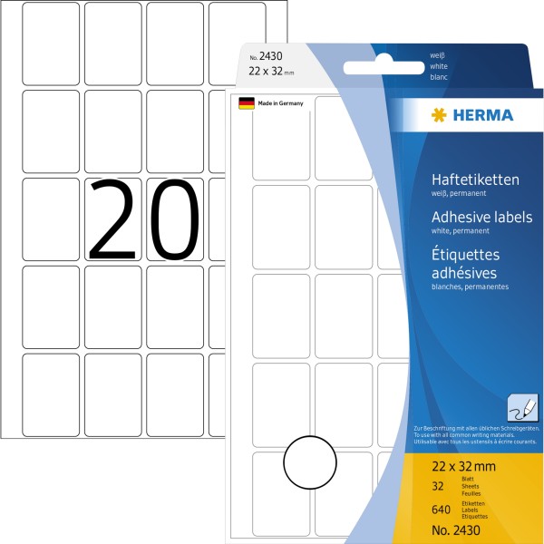 HERMA Vielzwecketikett 2430 22x32mm Papier weiß 640 St./Pack.