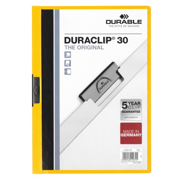 DURABLE Klemmmappe DURACLIP 30 220004 DIN A4 Hartfolie gelb