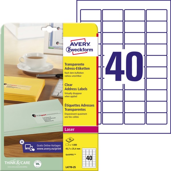 Avery Zweckform Adressetikett L4770-25 transparent 1000 St./Pack.