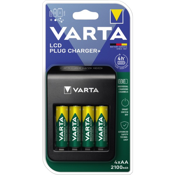 Varta Ladegerät LCD Plug Charger+ 57687101441 +4xAA 2.100mAh