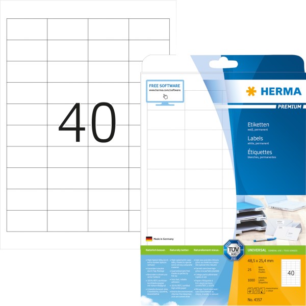 HERMA Etikett PREMIUM 4357 48,5x25,4mm sk weiß 1.000 St./Pack.