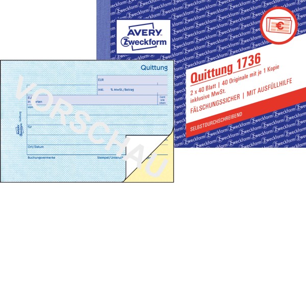 Avery Zweckform Quittung 1736 DIN A6 quer 2x40Blatt