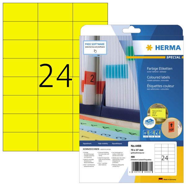 HERMA Etikett SPECIAL 4466 70x37mm gelb 480 St./Pack.