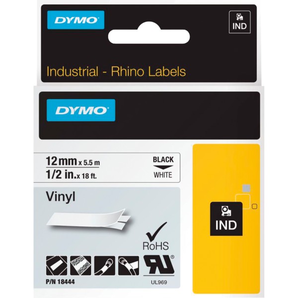 DYMO Schriftbandkassette Rhino ID1 18444 12mmx5,5m sw auf ws