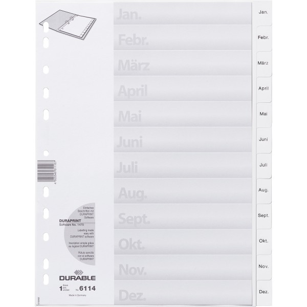 DURABLE Ordnerregister 611402 DIN A4 Jan-Dez geprägten Taben ws