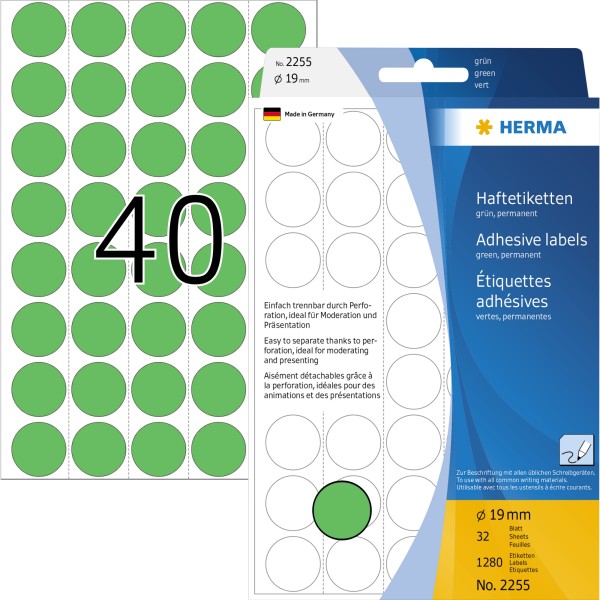 HERMA Markierungspunkt 2255 19mm Papier grün 1.280 St./Pack.