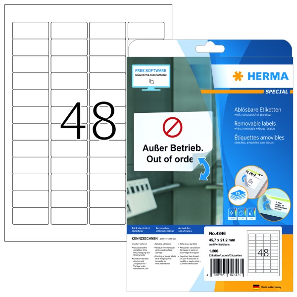 HERMA Etikett 4346 45,7x21,2mm ablösbar ws 1.200 St.