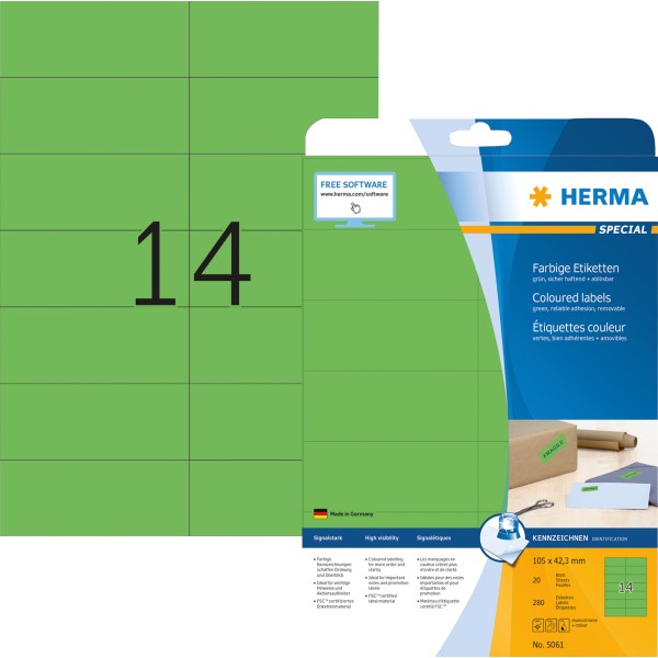 HERMA Etikett SPECIAL 5061 105x42,3mm grün 280 St./Pack.