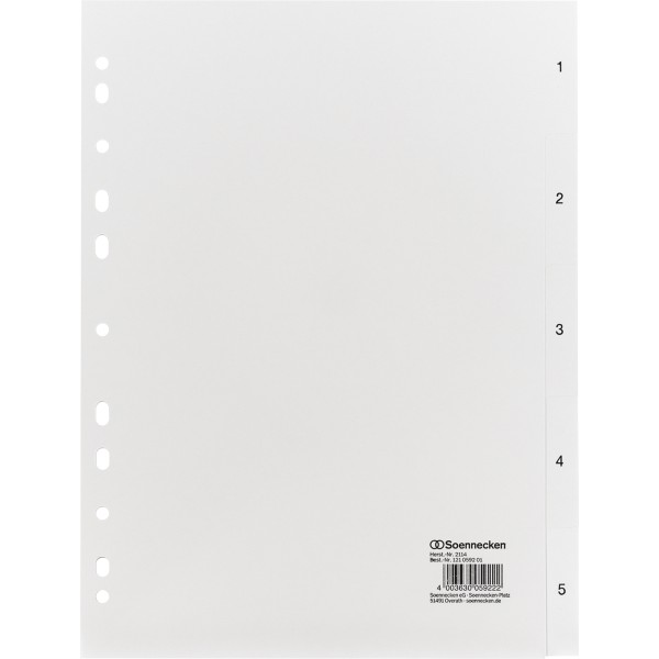 Soennecken Register 2114 DIN A4 1-5 volle Höhe PP weiß