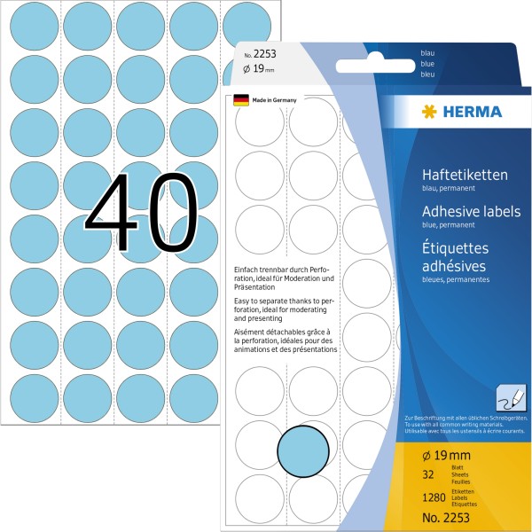 HERMA Markierungspunkt 2253 19mm Papier blau 1.280 St./Pack.