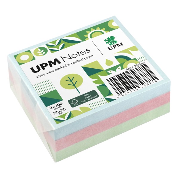 UPM Notes Haftnotiz 5654-20PG-3 Pastell 75x75mm 100Bl. sort. 3St.