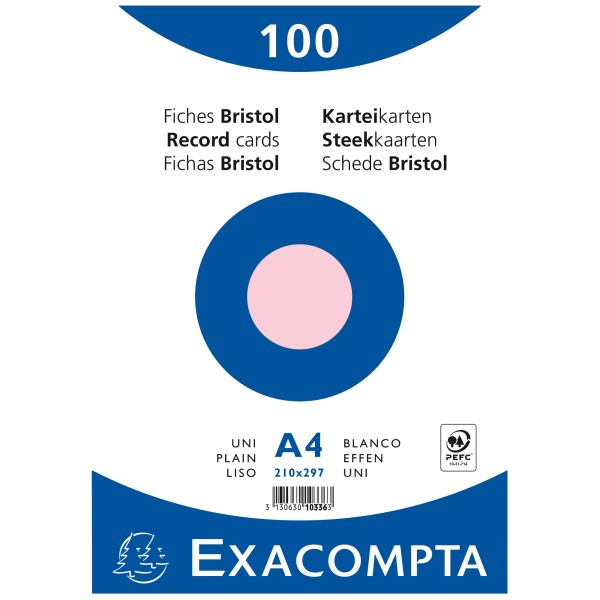 Exacompta Karteikarte 10336E DIN A4 blanko rosa 100 St./Pack.