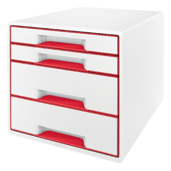 Leitz Schubladenbox WOW CUBE 52132026 4Schubfächer weiß/rot