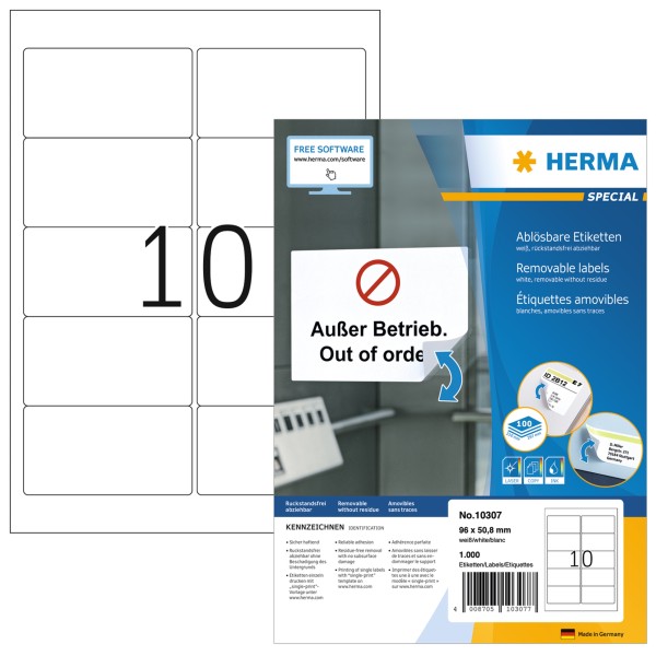 HERMA Etikett 10307 96x50,8mm ablösbar ws 1.000 St..