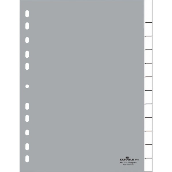 Ordnerregister f A4 12tlg gr PP mit umschweißte Taben